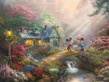 japanese bridge Painting - Mickey and Minnie Sweetheart Bridge Thomas Kinkade